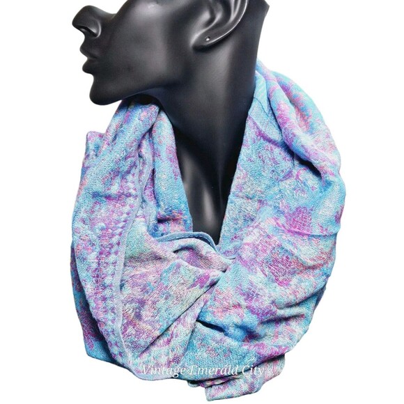 Aqua Turquoise Infinity Scarf Purple Head Wrap Pashima Stole Bohemian Hijab Tags - Picture 1 of 12